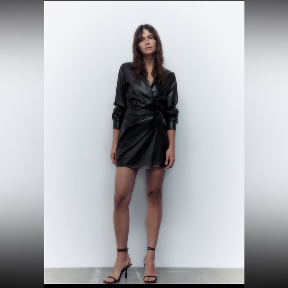 Zara faux leathered ruched shirt dress